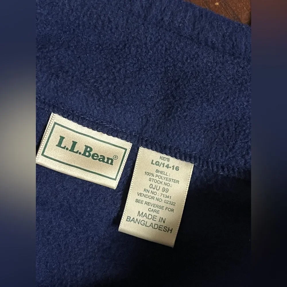 L.L. Bean Fleece Full Zip Jacket Mock Neck Sz L (14/16) Navy
